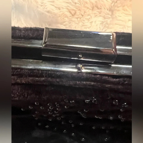 Vintage Marcy Avane’ Black Burnt Embossed Velvet Beaded Evening Bag Holiday - Picture 13 of 16